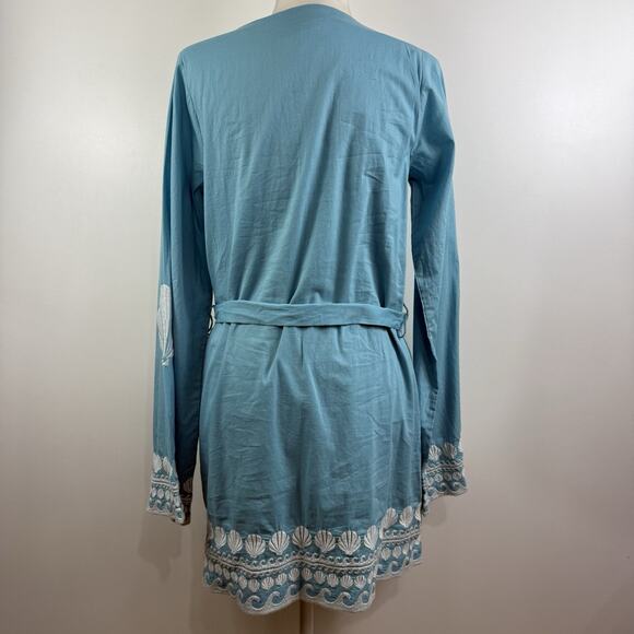 Show Me Your Mumu Malia Mini Dress Blue Capri Shells Small Embroidery Beach Boho - Picture 10 of 14